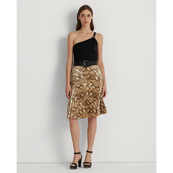 Lauren Geplooide charmeuse rok met slangenprint 1