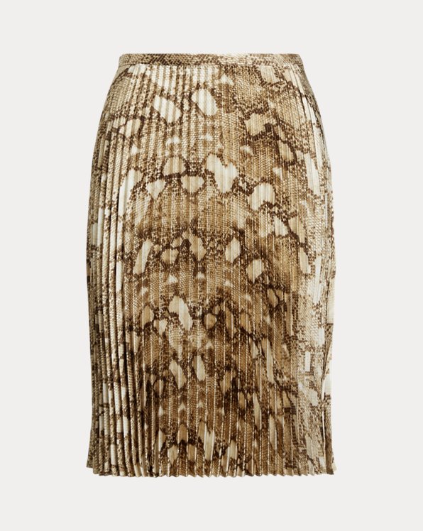Snakeskin-Print Pleated Charmeuse Skirt