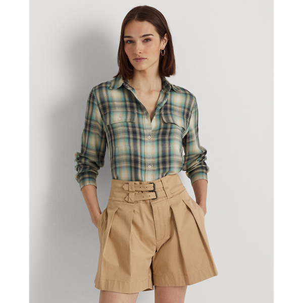 Lauren Petite Oversized keperstof overhemd met ruit 1