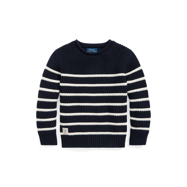Camisola de algodão, gola alta e riscas