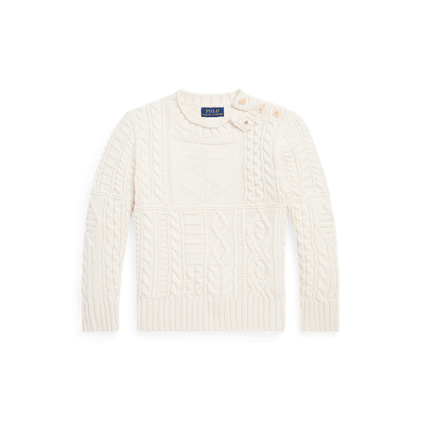 Camisola de algodão malha Aran gola alta