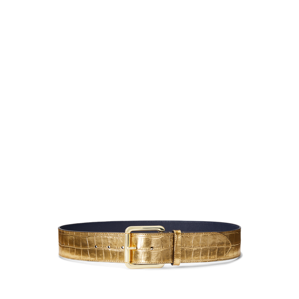 Metallic Embossed Leather Wide Belt