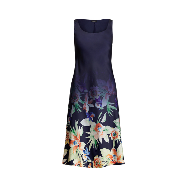 Robe ceinturée en charmeuse fleurie