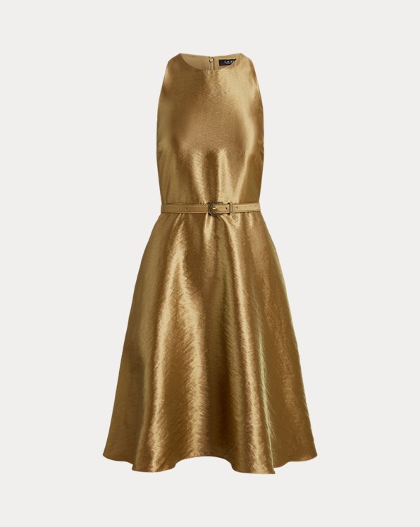 Metallic Twill Belted Cocktail Dress