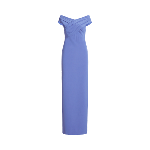 Vestido de noite sem ombros em crepe