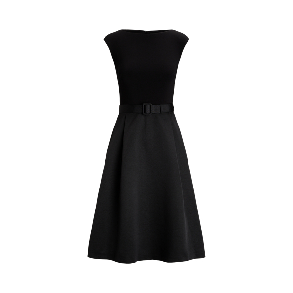 Vestido cocktail malha e faille c/ cinto