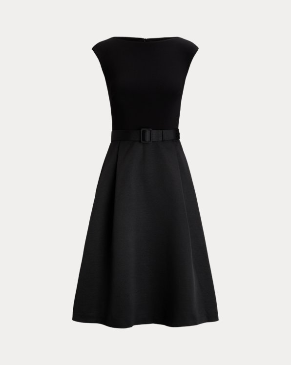 Belted Faille &amp; Jersey Cocktail Dress