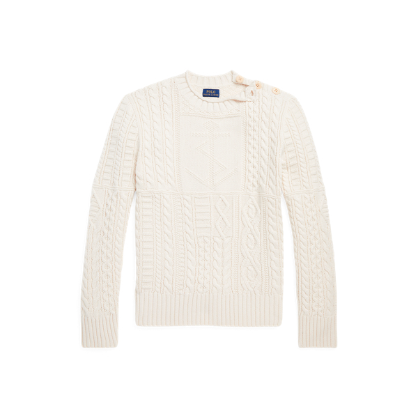 Camisola de algodão malha Aran gola alta