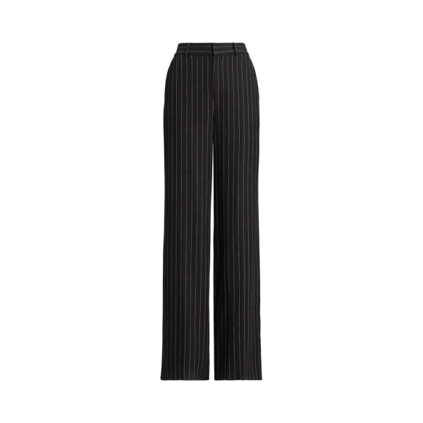Pinstripe Twill Pleated Wide-Leg Trouser