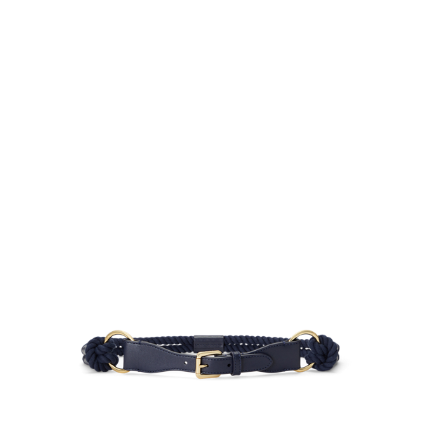 Leather-Trim Rope Skinny Belt