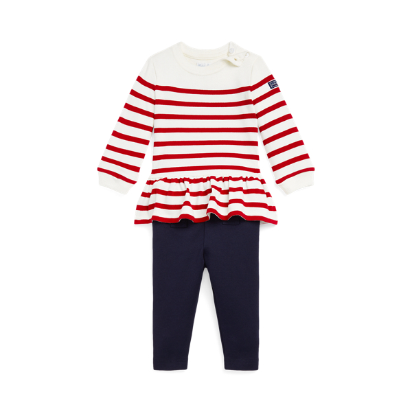 Conjunto top e leggings malha às riscas