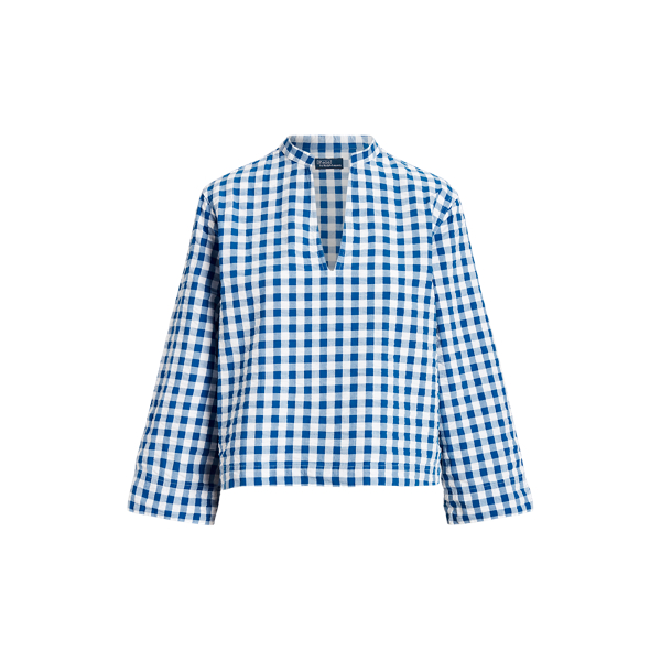 Haut ample en seersucker à motif vichy
