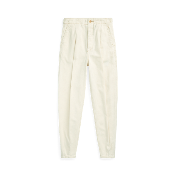 Pleated Cotton Herringbone Trouser