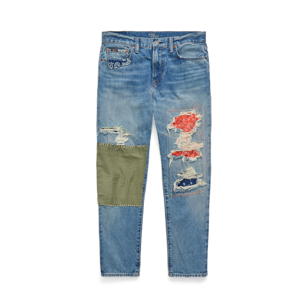 Le jean slim fuselé à motif patchwork