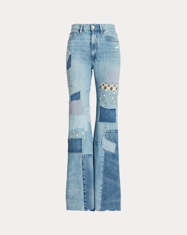 Patchwork katoenen flare jeans