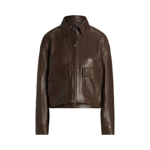 Cropped Leather Bomber Jacket