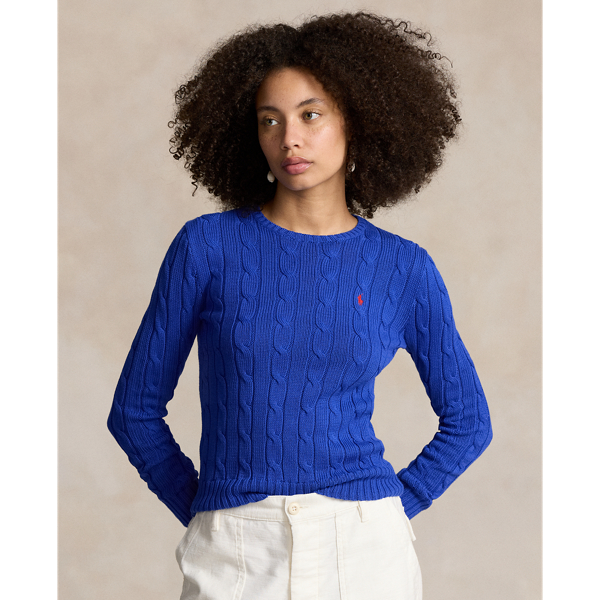 A Polo essential, this slim-fitting crewneck jumper is made with breathable cotton and showcases our signature cable-knit construction.
