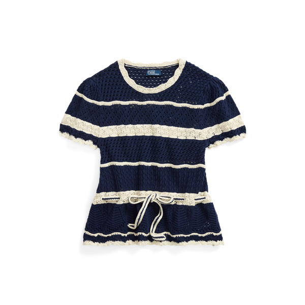 Striped Pointelle-Knit Jumper T-Shirt