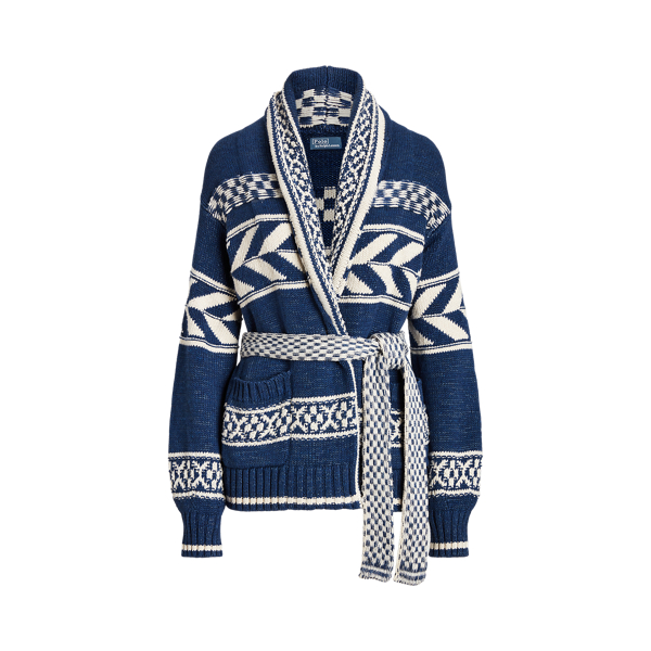 Cardigan rayures géométriques lin coton