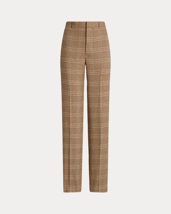 Pantalon droit écossais tweed laine lin