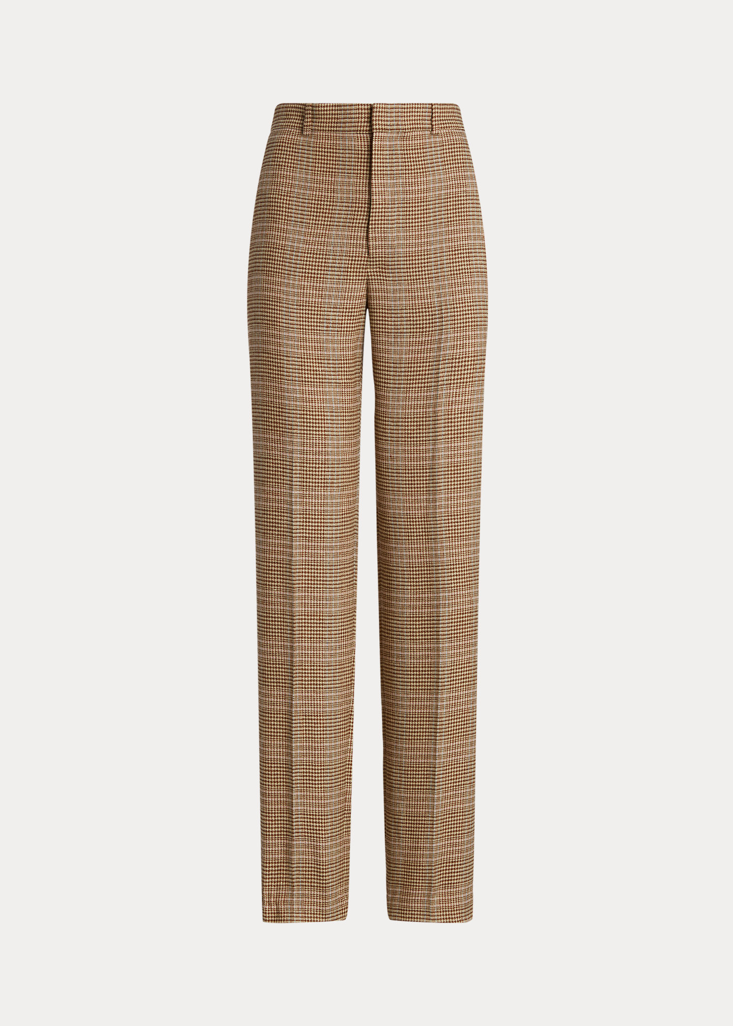 Plaid Wool-Linen Tweed Straight-Leg Pant