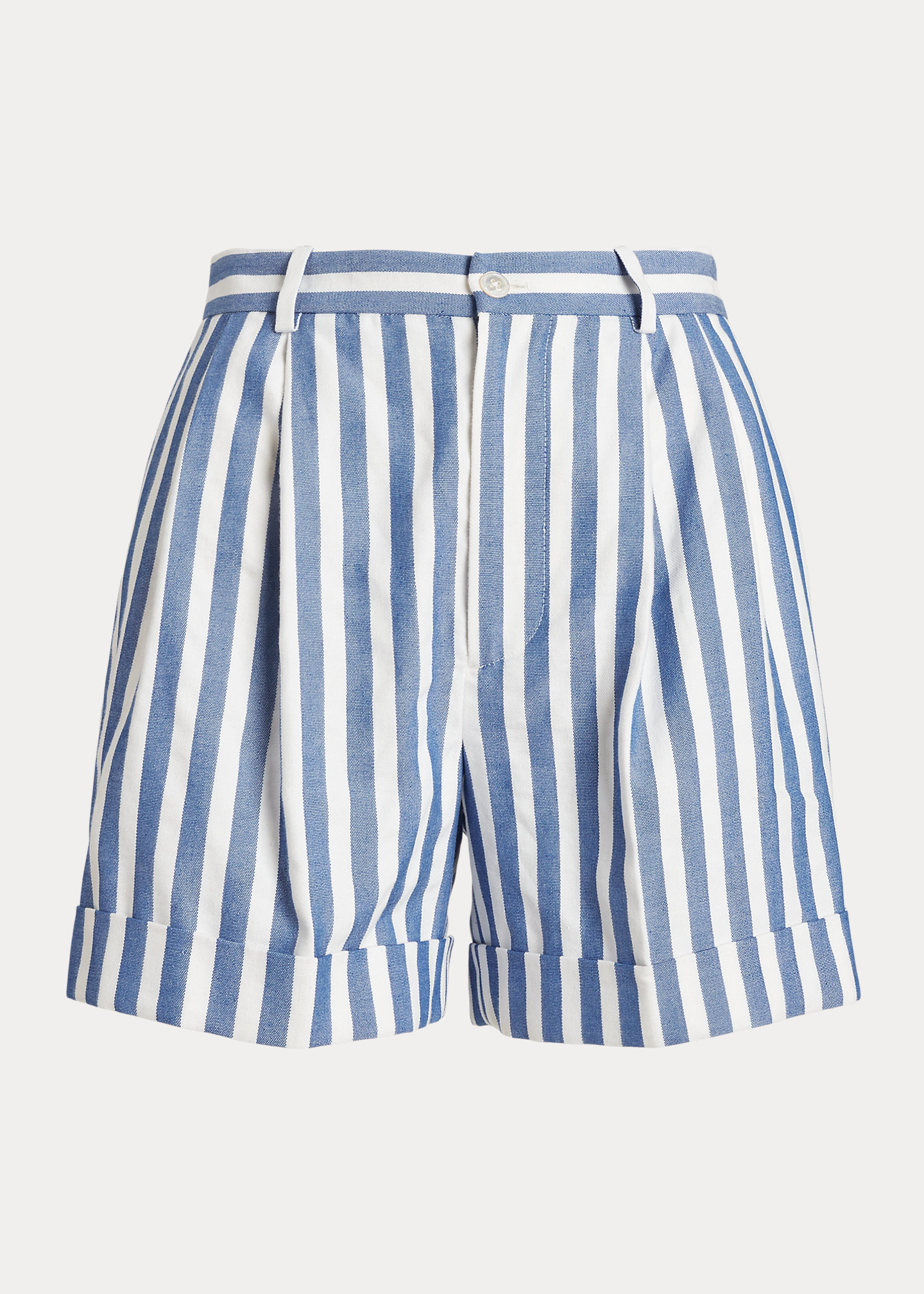 Striped Pleated Linen-Cotton Dobby Short