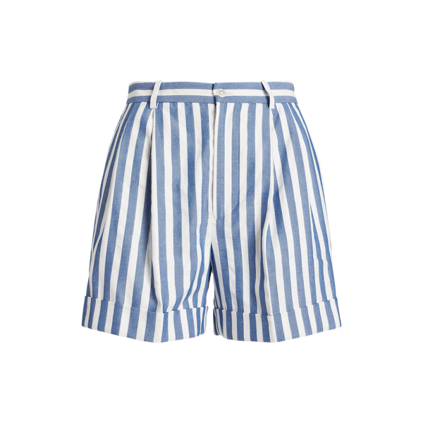 Striped Pleated Linen-Cotton Dobby Short for Women | Ralph Lauren® BR