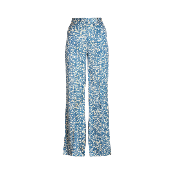 Pantalon jambe large motif étoilé satin