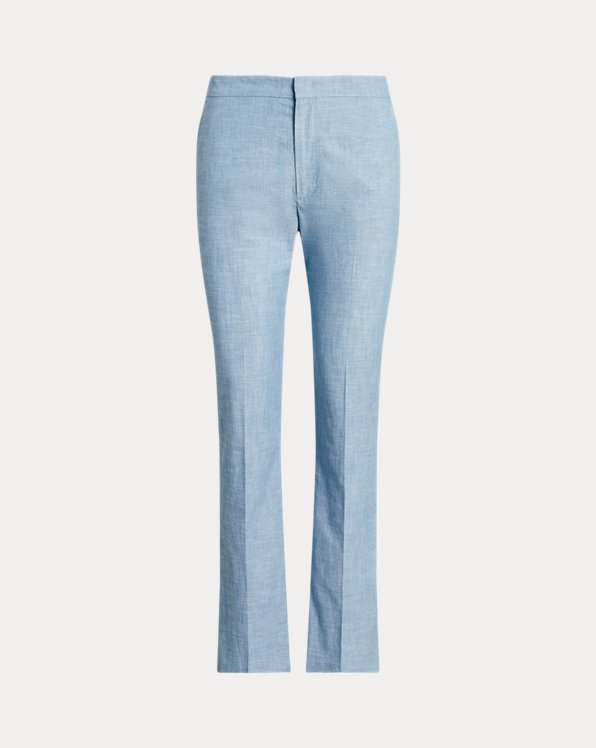 Chambray Kick-Flare Cropped Trouser