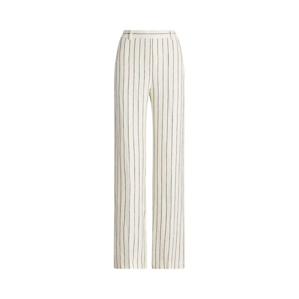Calças direitas riscas linho jacquard