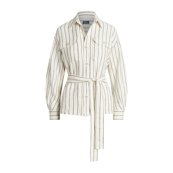 Chemise utilitaire ceinturée lin rayé