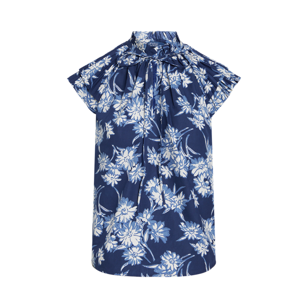 Blusa floral de manga curta mistura de algodão