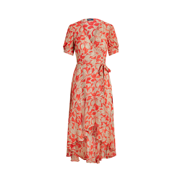 Vestido em georgette enrugado com padrão