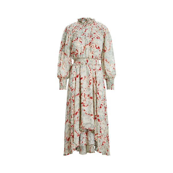 Vestido floral em georgette enrugado