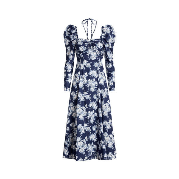 Robe dos nu en coton fleuri