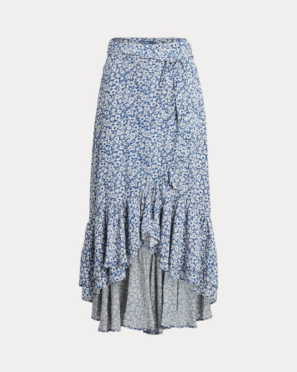 Floral Ruffled Crepe Skirt