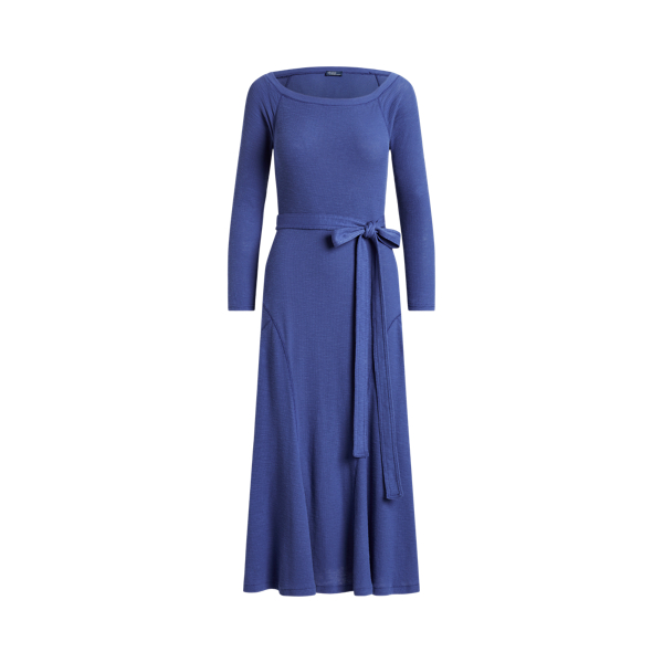 Robe mi-longue encolure bateau en coton