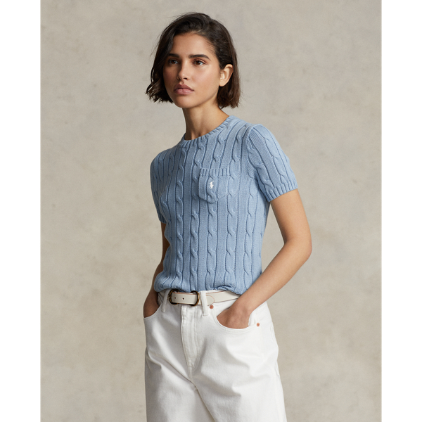 Cable-Knit Cotton Short-Sleeve Sweater