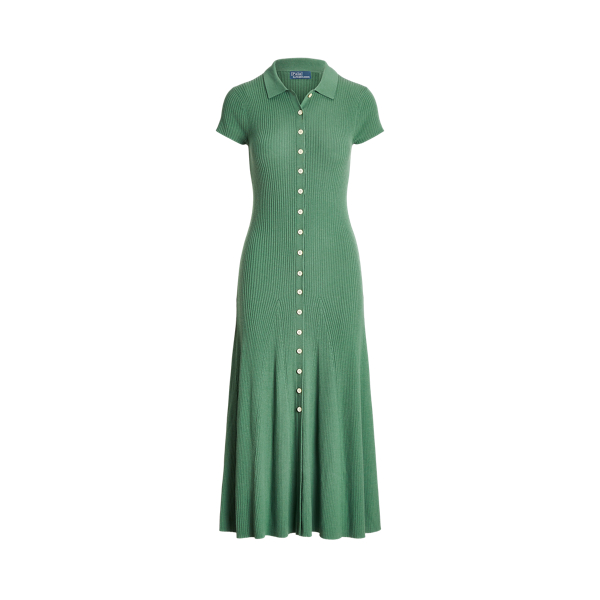 Robe-pull polo en merinos côtelé