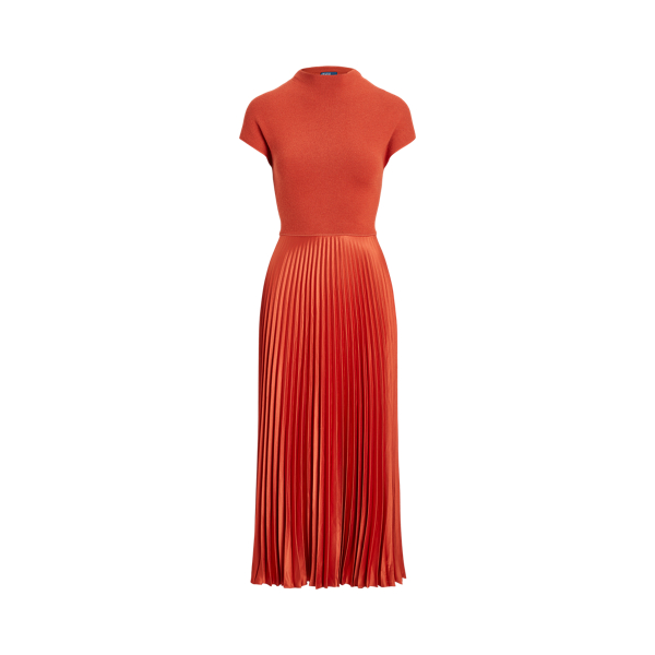 Vestido de gola alta plissado híbrido