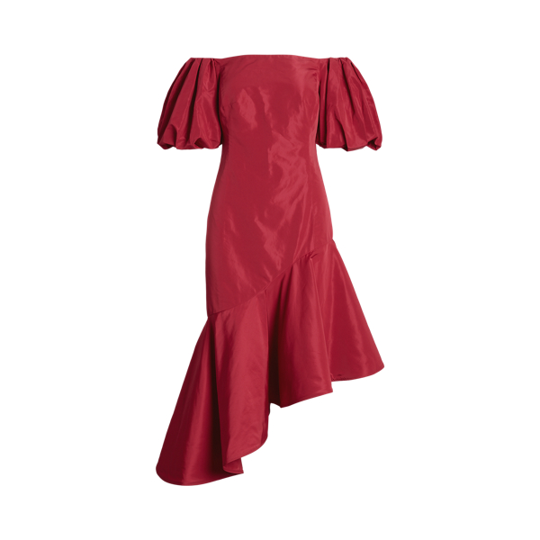 Vestido de noite assimétrico com folhos