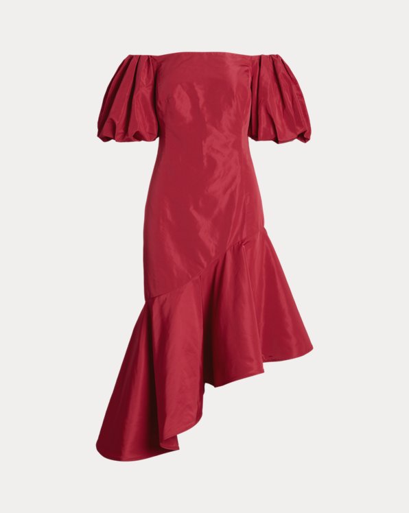 Ruffled Asymmetrical Taffeta Gown