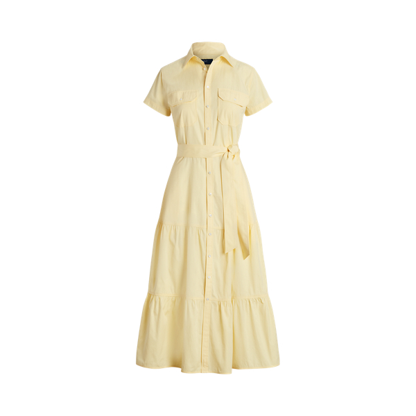 Robe-chemise ceinturée volantée en coton