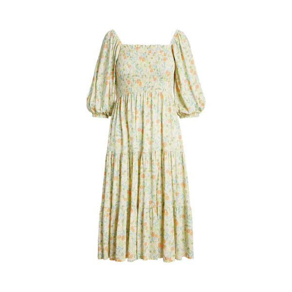 Robe gitane smockée à motif en jersey