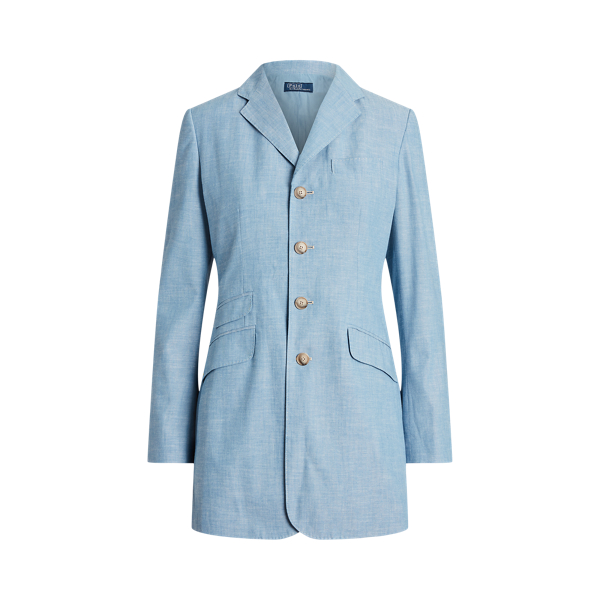 Blazer longo em algodão chambray