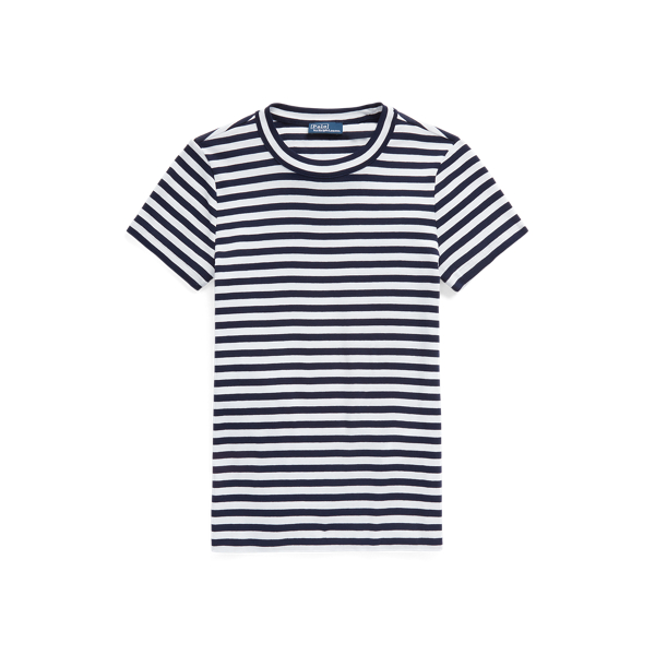 T-shirt à col rond côtelé en coton rayé