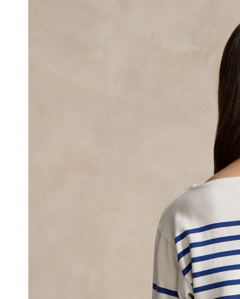 This nautical-inspired mariner tee unites thin horizontal stripes with a boat neckline and our "Polo  Ralph Lauren Lauren & Co." woven label.