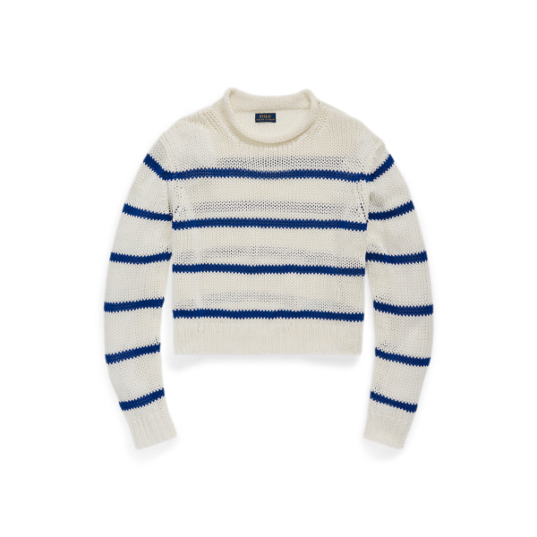 Pull à col roulotté rayé en coton