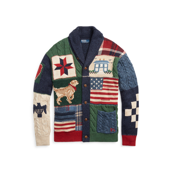 Cardigan châle patchwork coton mélangé