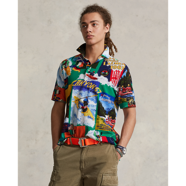 Classic Fit Kayak Print Mesh Polo Shirt